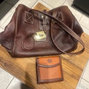 Dooney & Bourke Brown Pebbled Leather Satchel with Tan Wallet